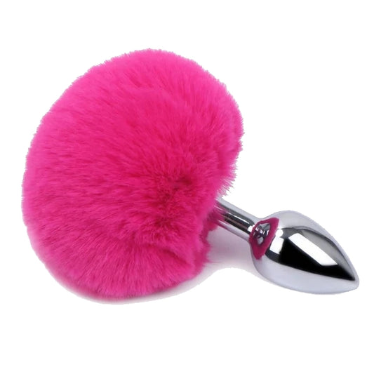 Fluffy Rabbit Tail Stainless Steel butt Plug