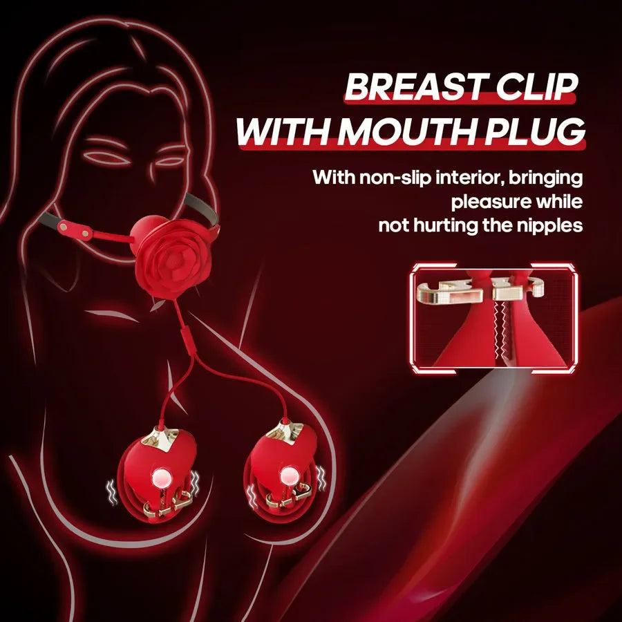 2 In 1 Rose Ball Gag Nipple Clamps