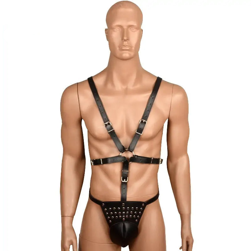 BDSM Adjustable PU Studded Chastity Belt