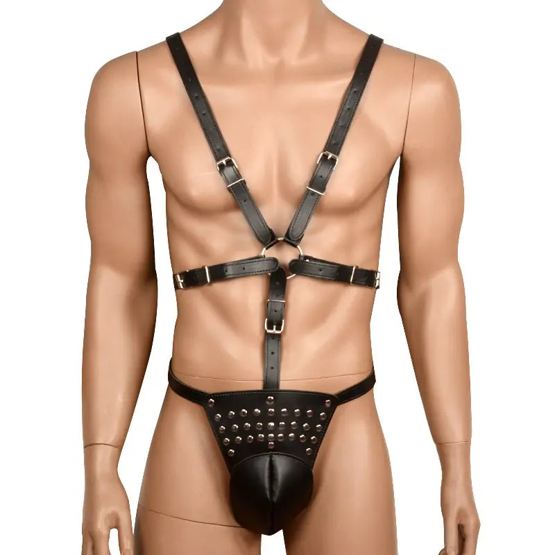 BDSM Adjustable PU Studded Chastity Belt