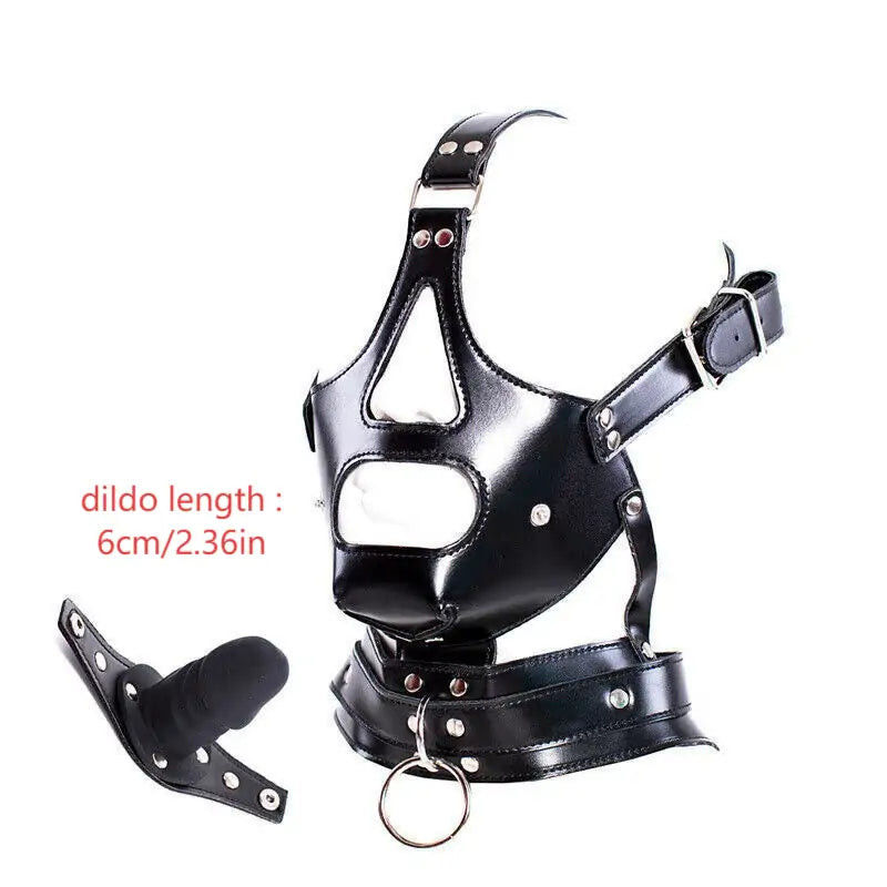 BDSM Leather Dildo Mask Face Harness