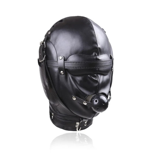 BDSM Full Coverage Leather Bondage Hood Mask