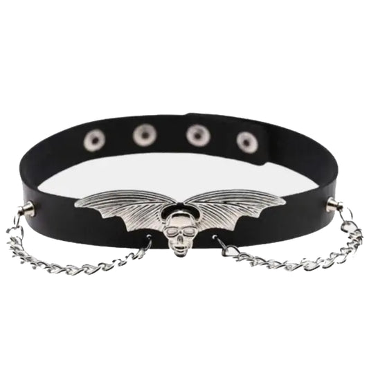 BDSM Gothic Bat Wing Skull Choker