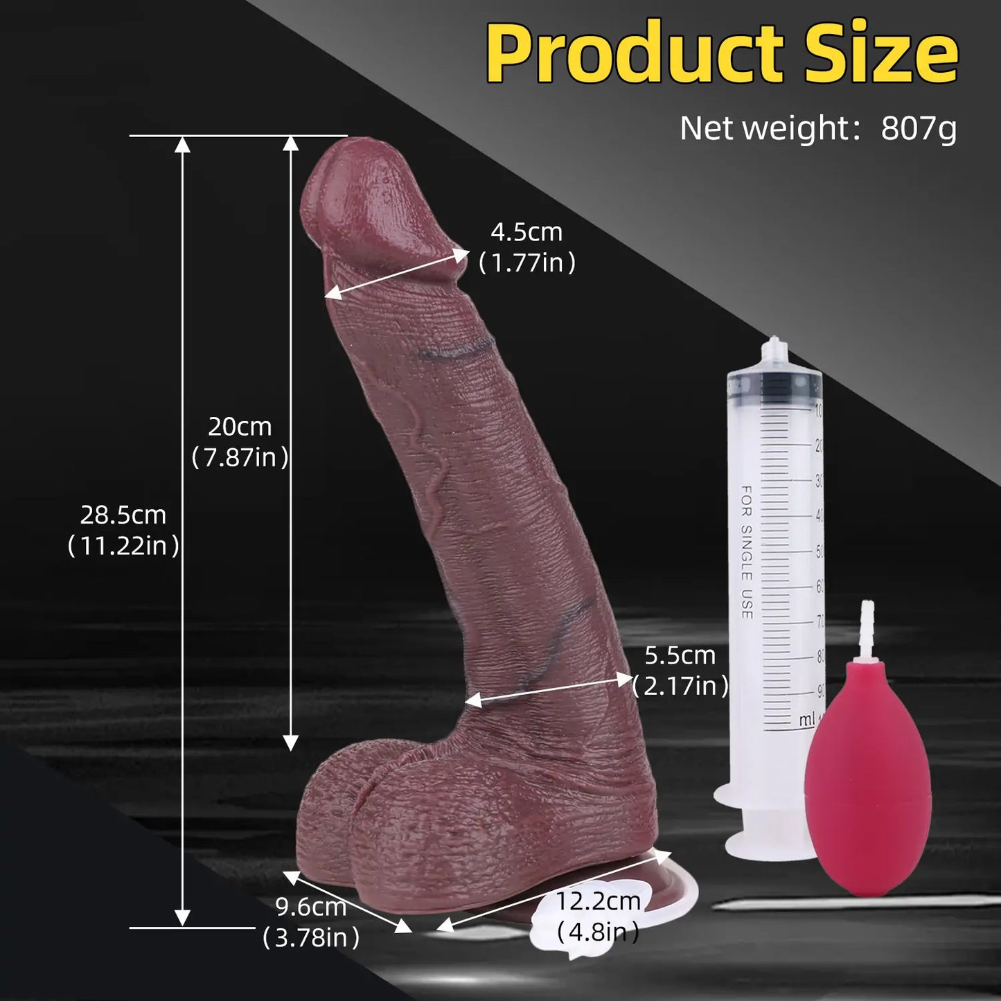 Black Dual-Density Realistic Dildo 11 Inches