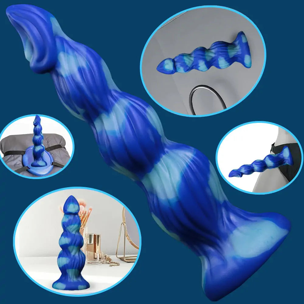 Blue Swirl - Fantasy 4-Knot Dog Dildo