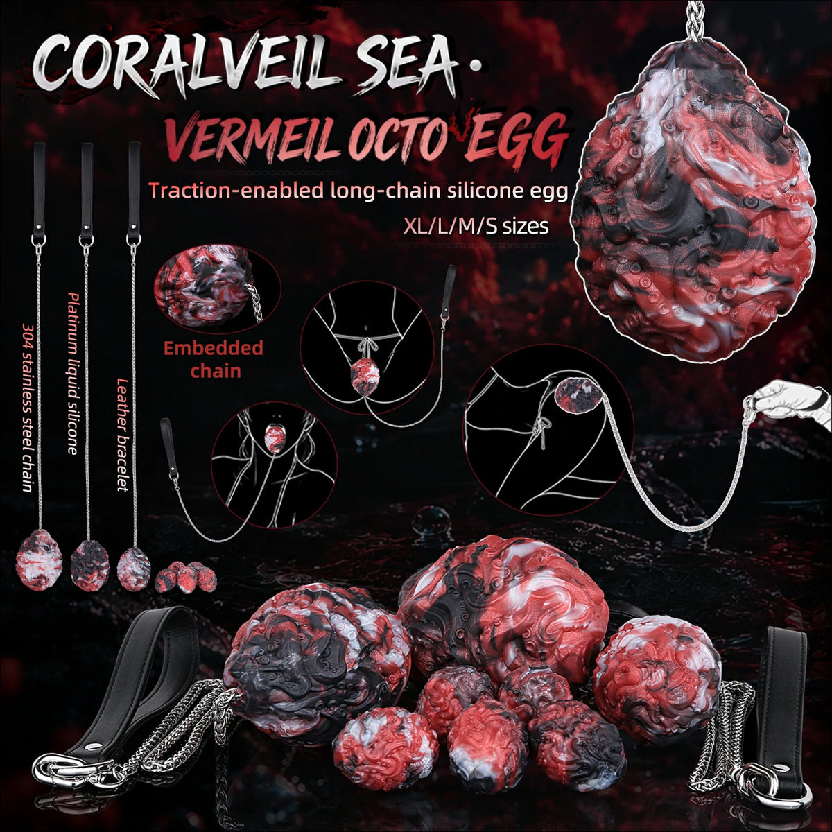 Crimson Abyss Egg – Chained Silicone Anal Plug