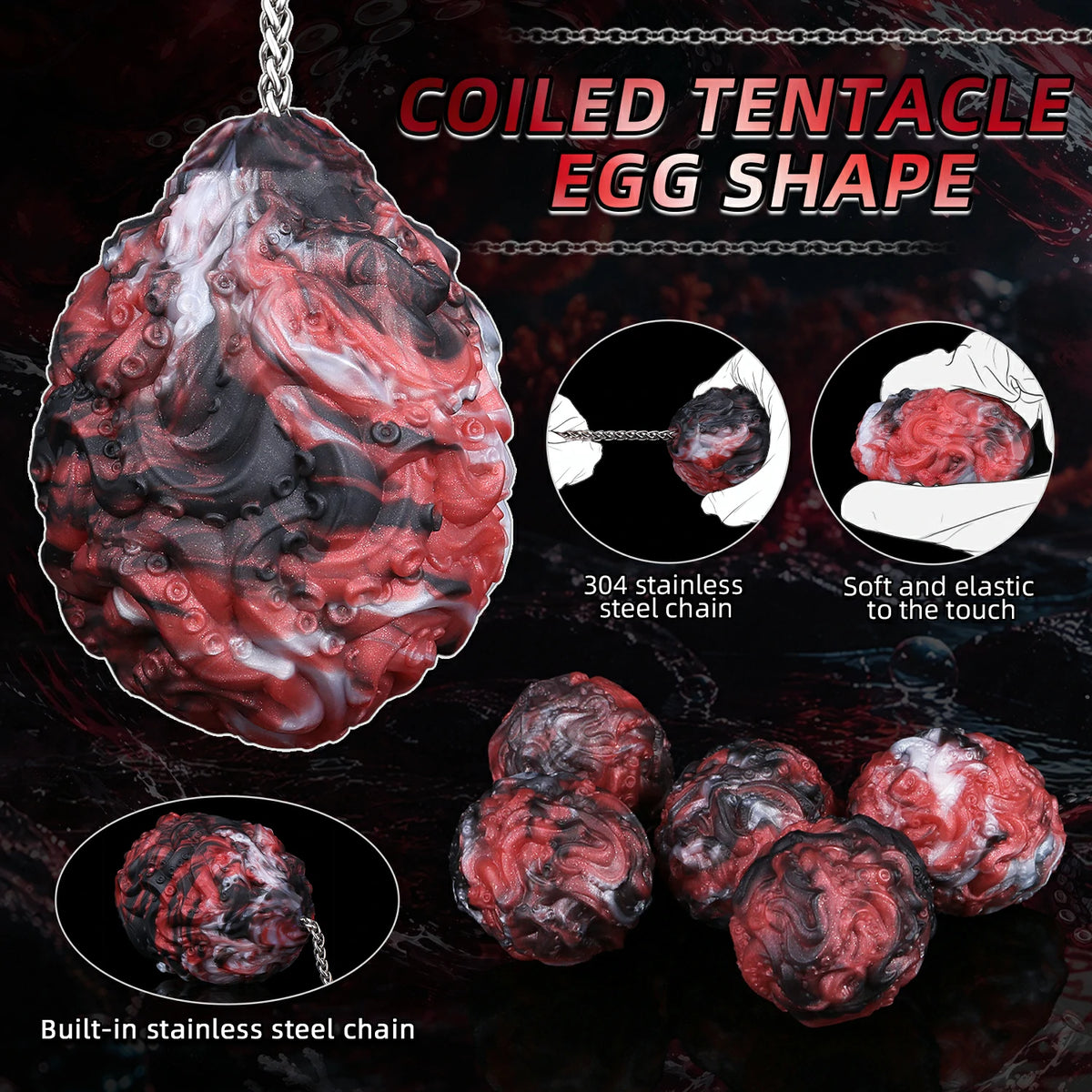 Crimson Abyss Egg – Chained Silicone Anal Plug