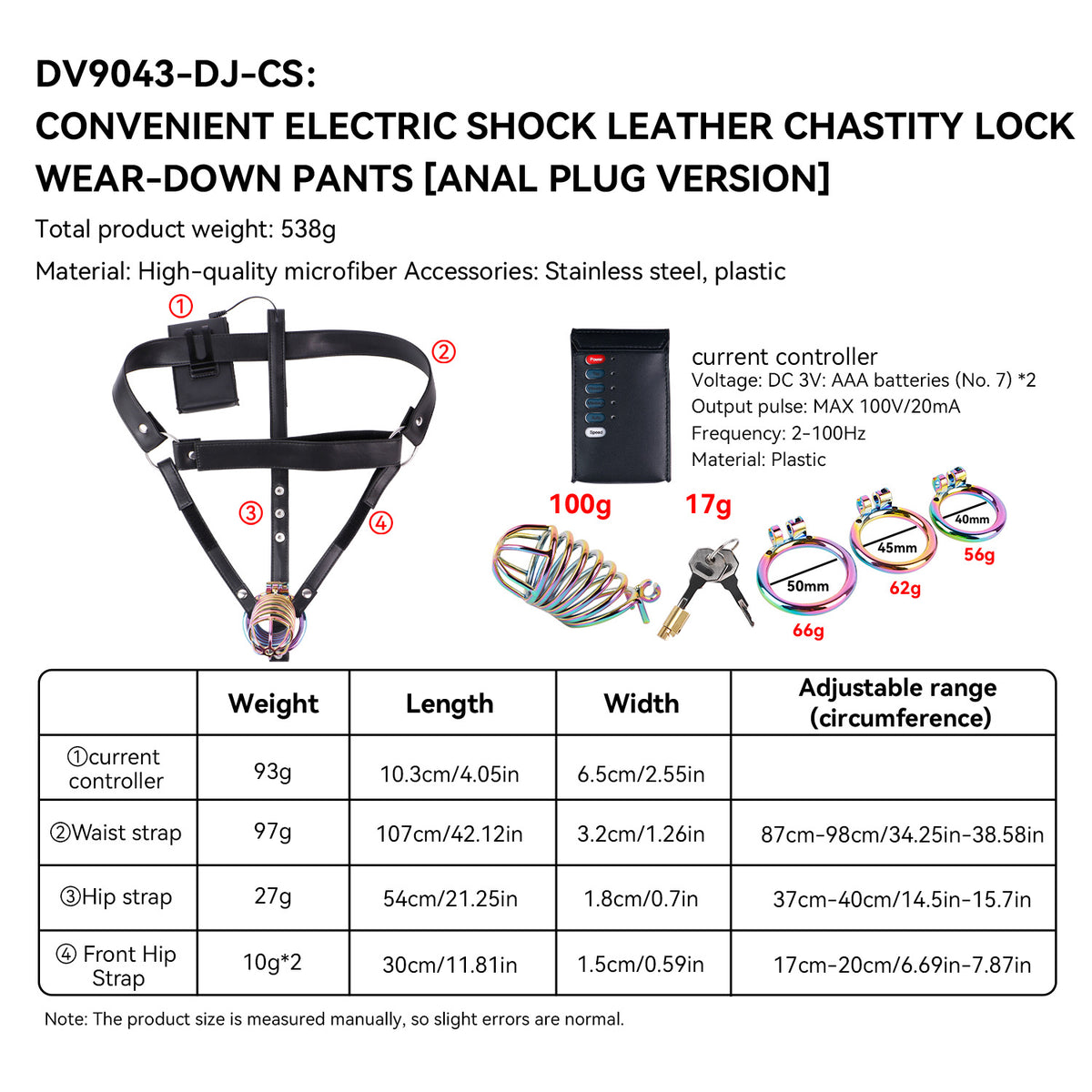 Adjustable Electric Shock Anal Plug Chastity Belt