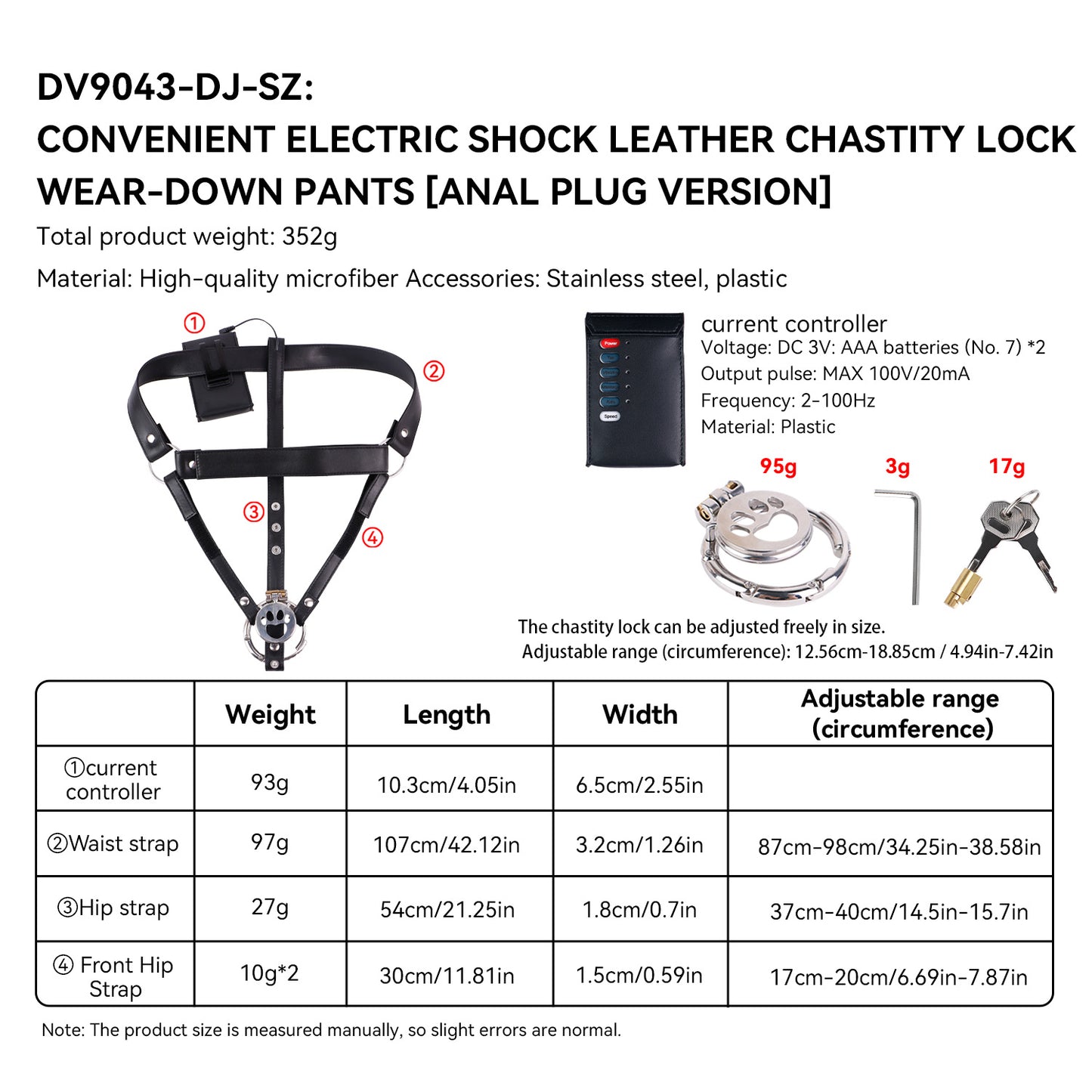 Adjustable Electric Shock Anal Plug Chastity Belt
