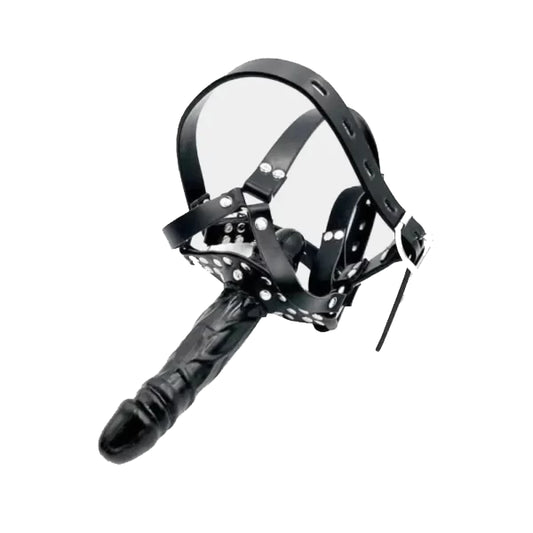 Black Leather Dildo Face Harness
