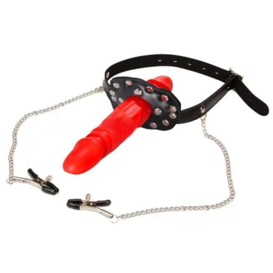 Face Mask Double Dildo with Nipple Clamps