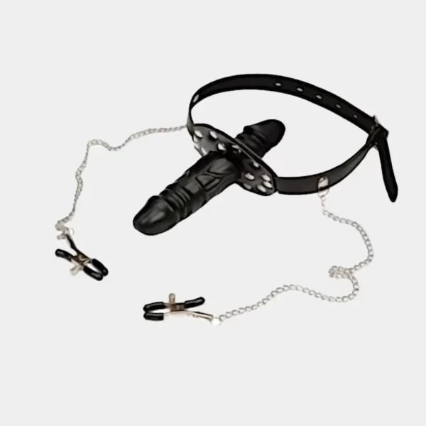 Face Mask Double Dildo with Nipple Clamps