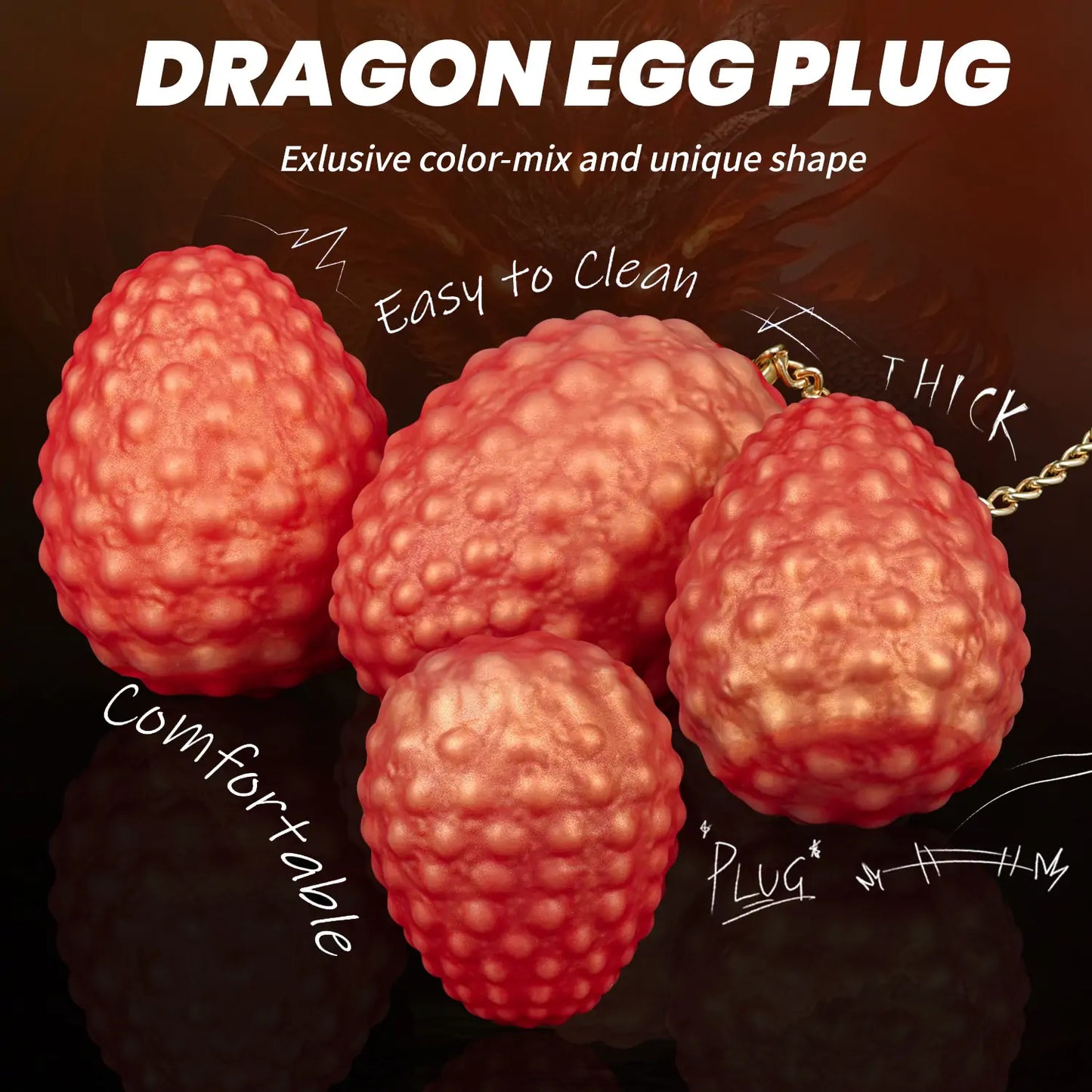 Fantasy Red Dragon Egg Butt Plug with Scaly Nodes
