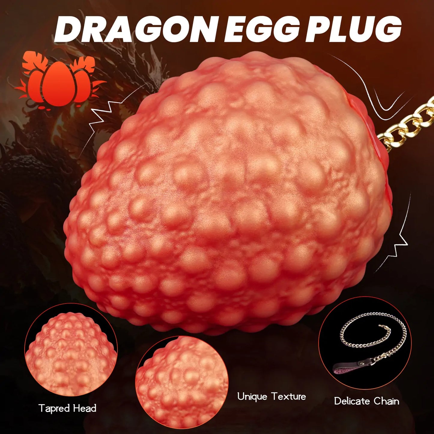 Fantasy Red Dragon Egg Butt Plug with Scaly Nodes
