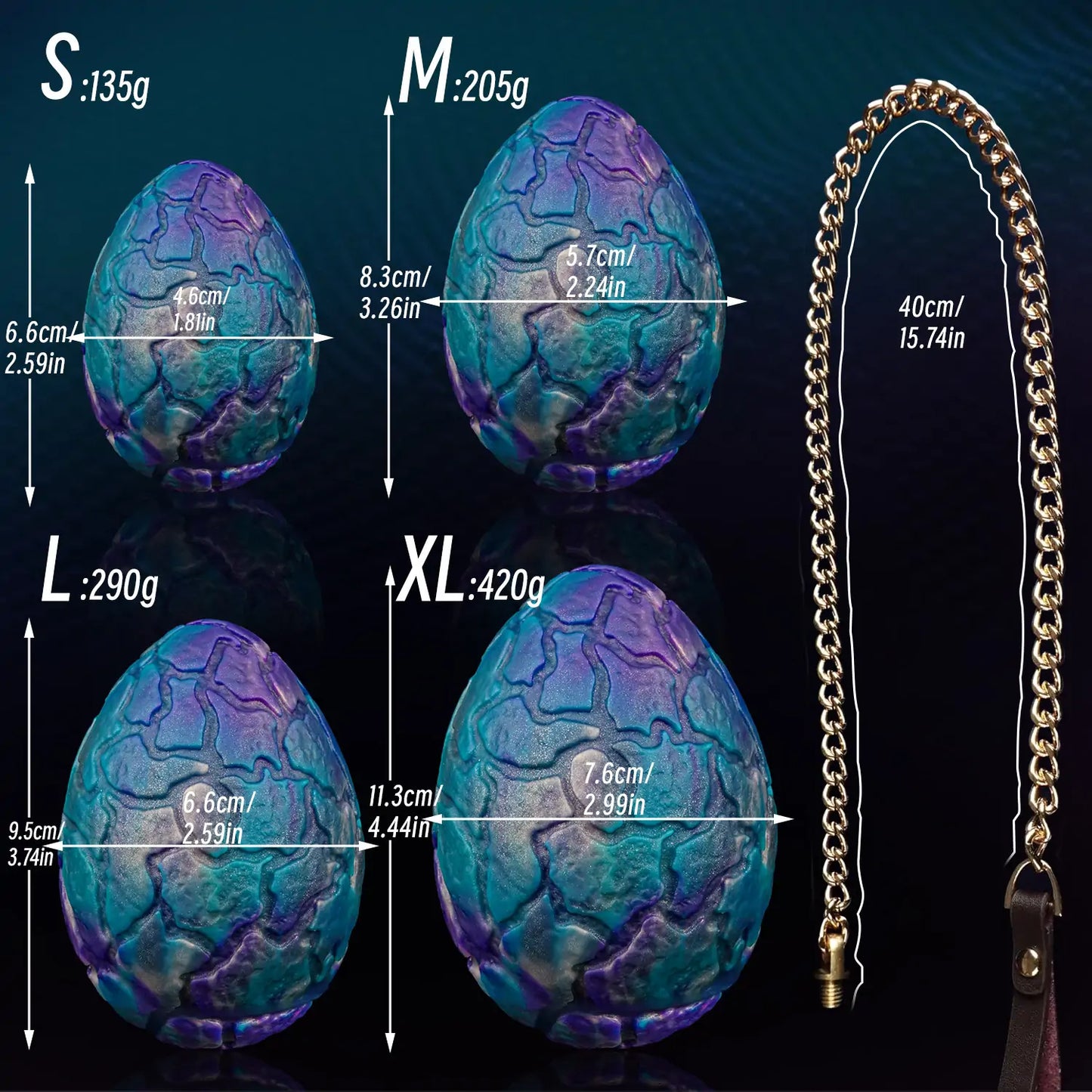 Fantasy Textured Anal Plug Egg with Chain