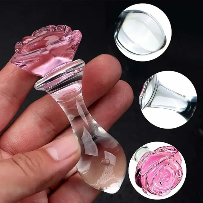 Plug anale in vetro rosa con fiore anesidora Plug anale in vetro rosa con fiore anesidora