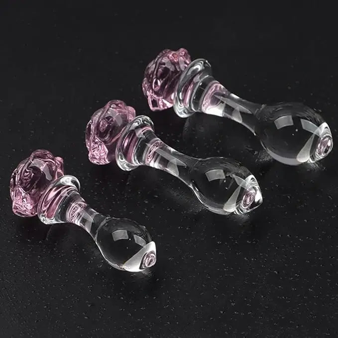 Plug anale in vetro rosa con fiore anesidora Plug anale in vetro rosa con fiore anesidora