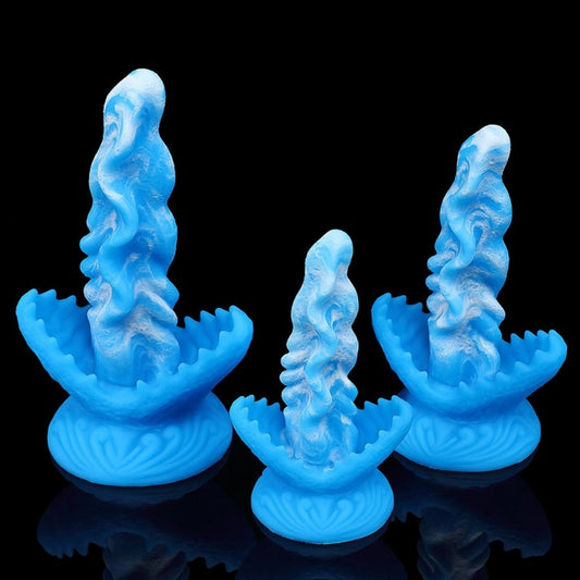 Blue Silicone Fantasy Suction Cup Dildo-Hands-Free Alien Tongue Design for Orgasmic Massage & Female Masturbation