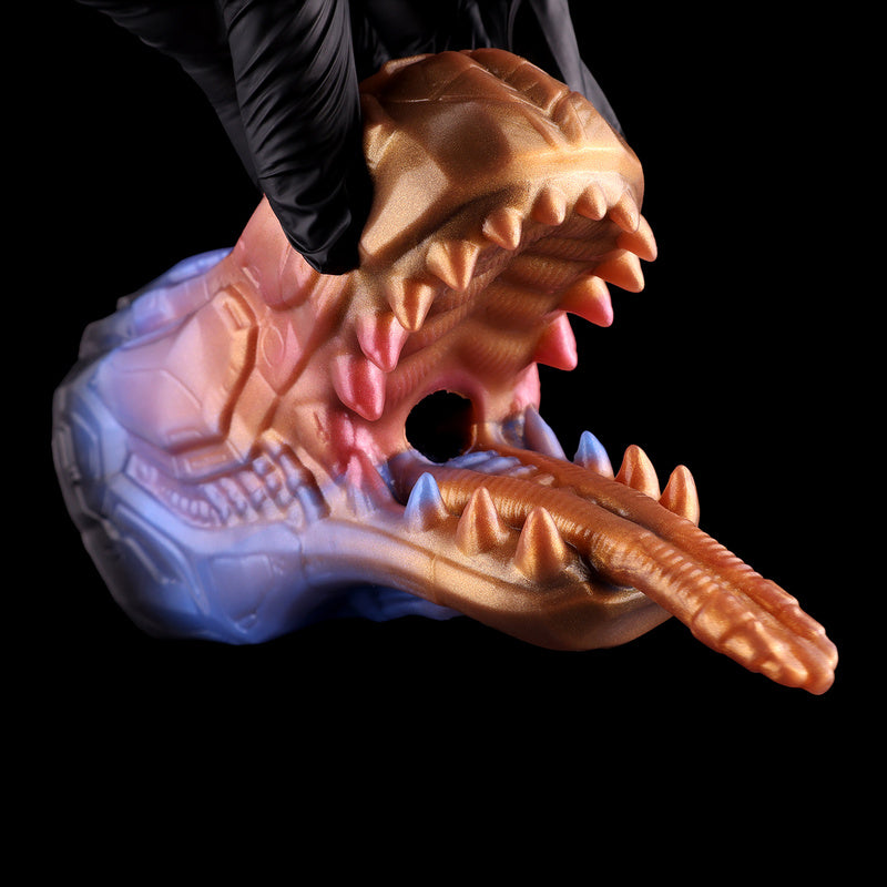 Mecha Cyber-Dragon Maw Stroker: Platinum Liquid Silicone Sex Dolls with Fanged Oral Chamber & Segmented Tongue