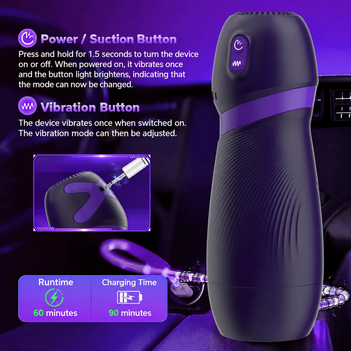 Kuzai – App-Controlled Suction & Vibrating Electric Masturbator