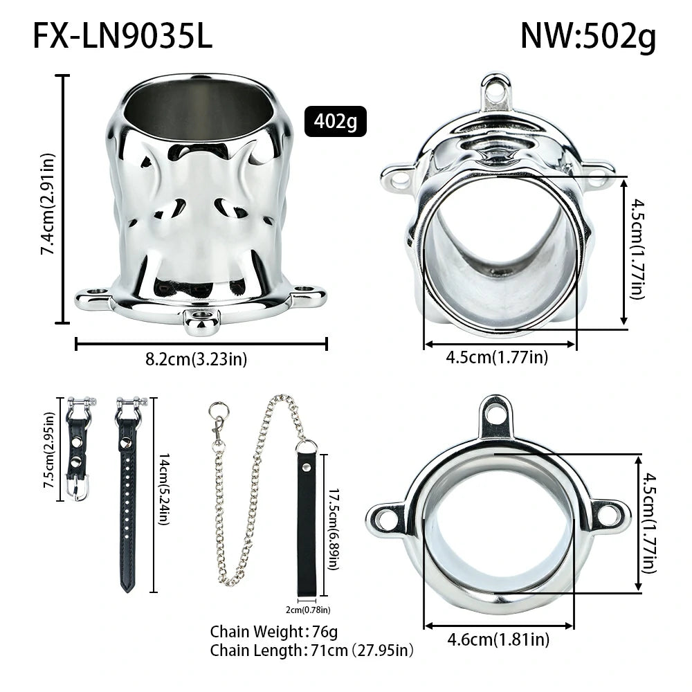 Metal Chastity Leash Trainer – 3 Cage Styles with Steel Ball or Leather Strap