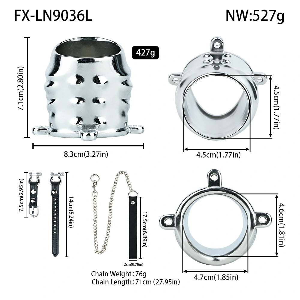 Metal Chastity Leash Trainer – 3 Cage Styles with Steel Ball or Leather Strap