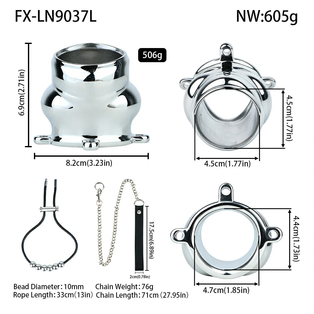 Metal Chastity Leash Trainer – 3 Cage Styles with Steel Ball or Leather Strap