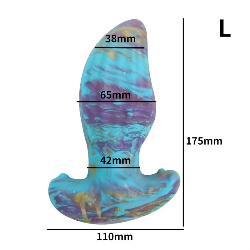 Multi-colored spiral-textured liquid silicone anal plug