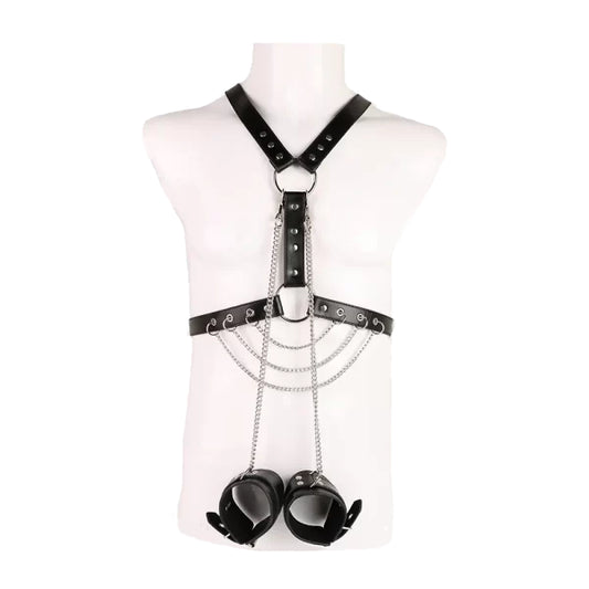 Leather BDSM Wearable Bondage with Handcuff