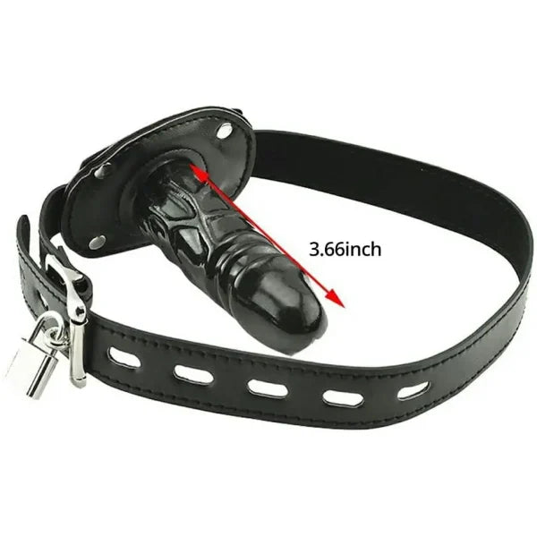 Lockable Leather Dildo Gag Mask