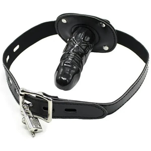 Lockable Leather Dildo Gag Mask