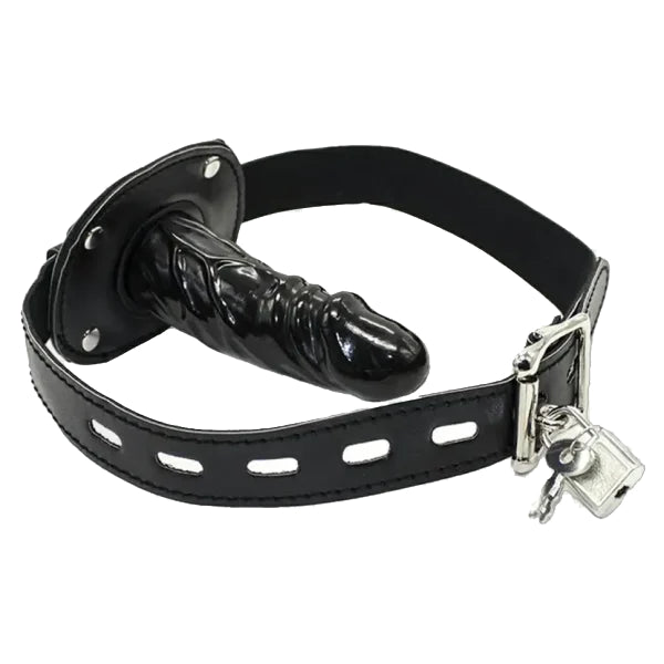 Lockable Leather Dildo Gag Mask