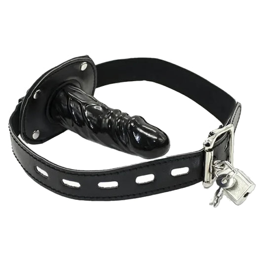 Lockable Leather Dildo Gag Mask