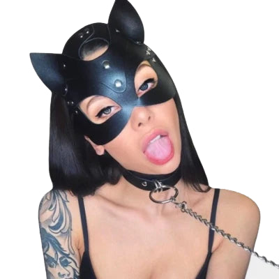 Lolita Catwoman Leather Mask with Chain Collar