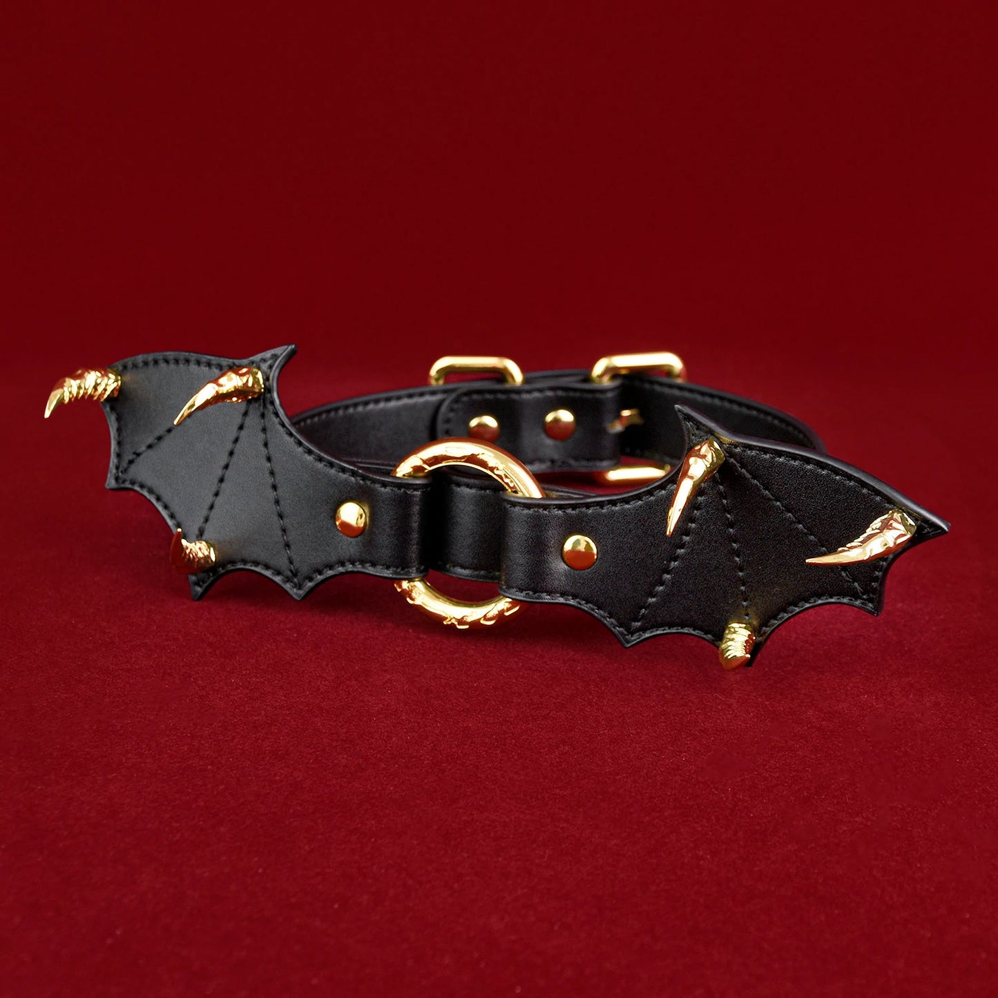 Gothic Bat Wing Leather Bondage Collar
