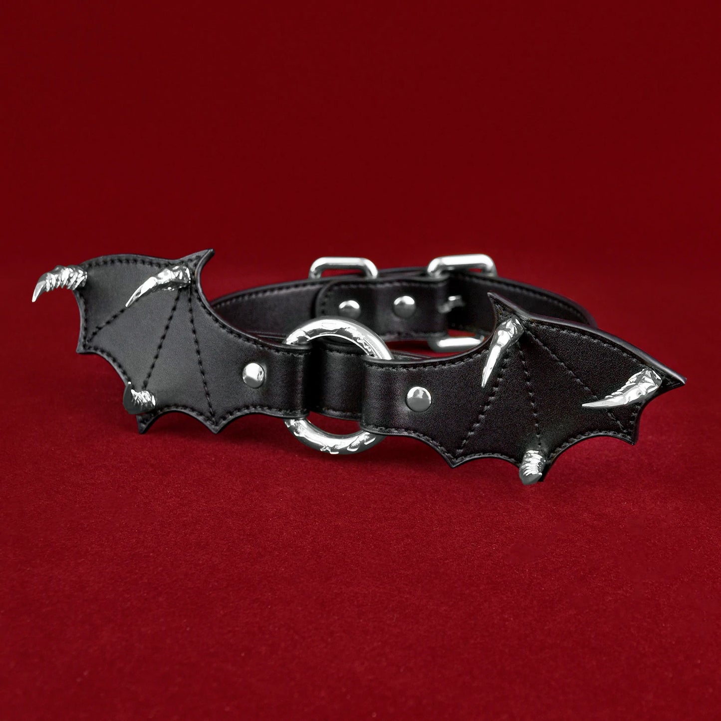 Gothic Bat Wing Leather Bondage Collar