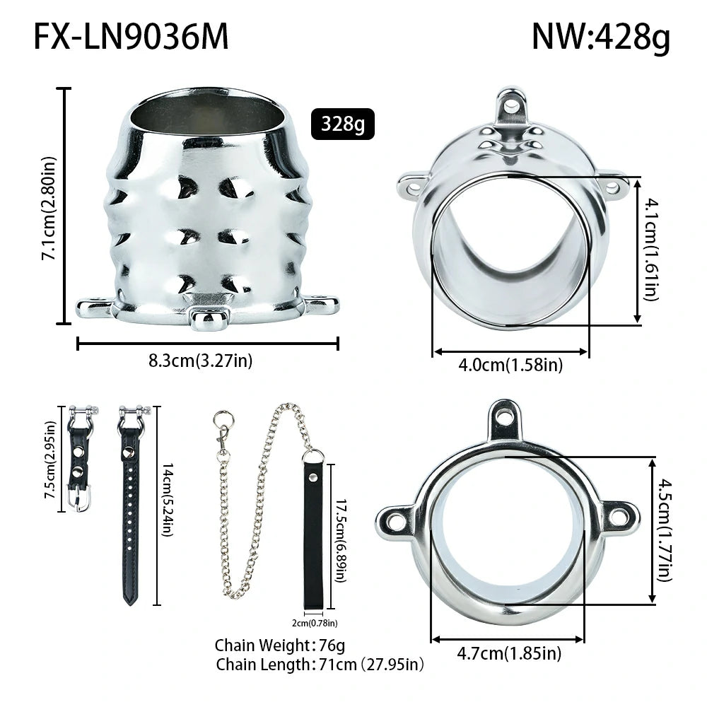 Metal Chastity Leash Trainer – 3 Cage Styles with Steel Ball or Leather Strap