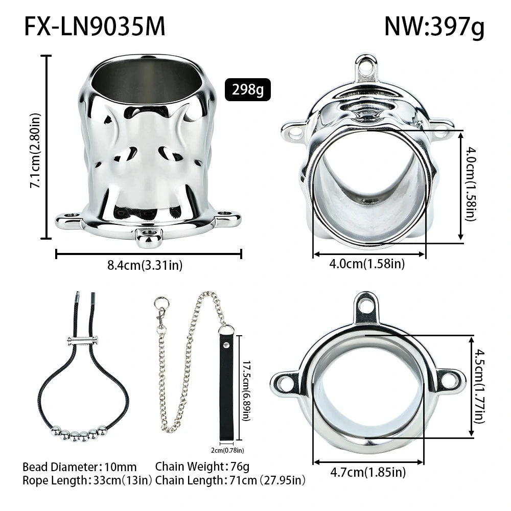 Metal Chastity Leash Trainer – 3 Cage Styles with Steel Ball or Leather Strap