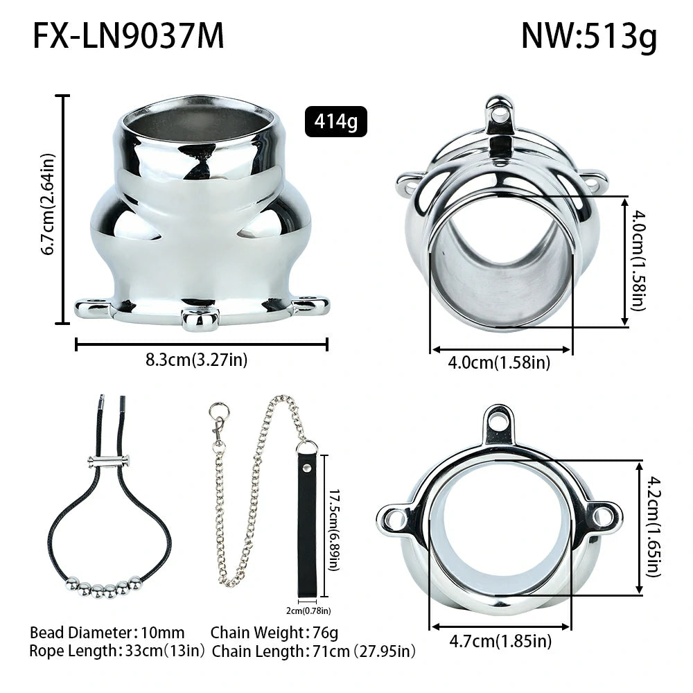 Metal Chastity Leash Trainer – 3 Cage Styles with Steel Ball or Leather Strap