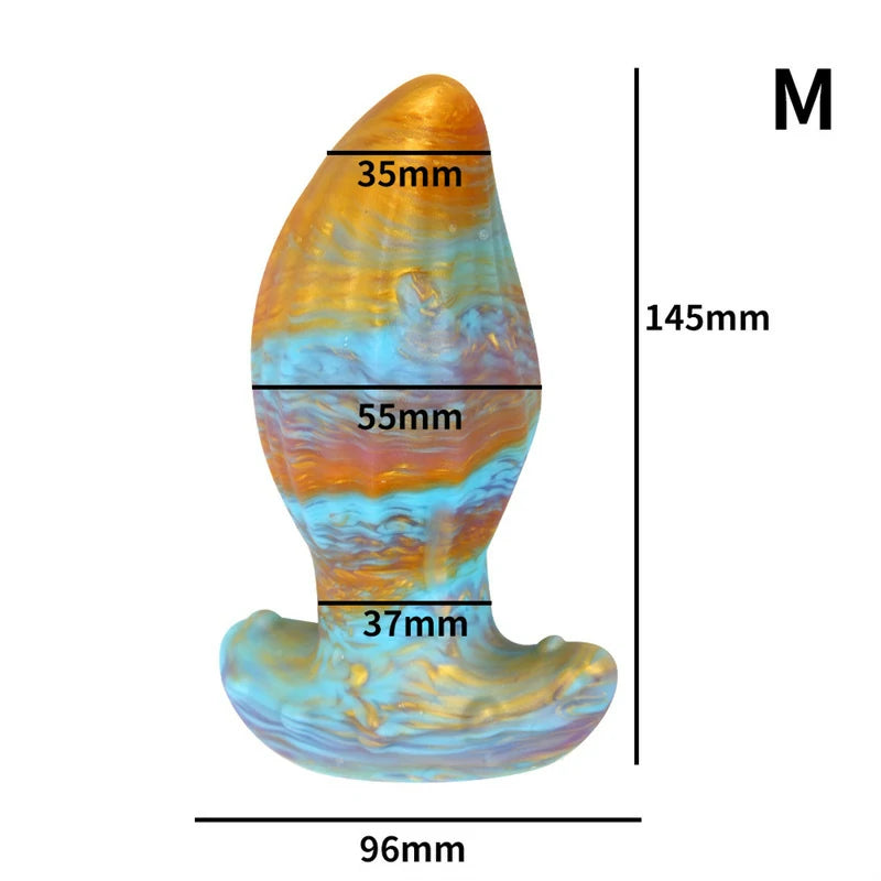 Multi-colored spiral-textured liquid silicone anal plug