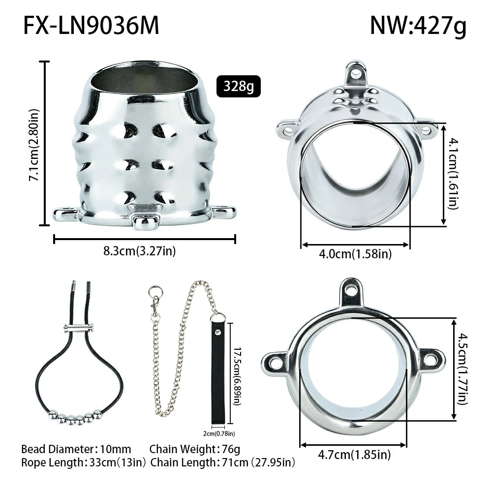 Metal Chastity Leash Trainer – 3 Cage Styles with Steel Ball or Leather Strap
