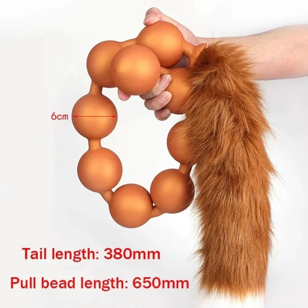 Long Anal Beads Silicone Tail Butt Plug - Big Anal Expansion Luminous Anal Sex Toy