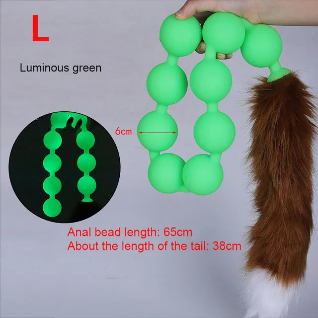 Long Anal Beads Silicone Tail Butt Plug - Big Anal Expansion Luminous Anal Sex Toy