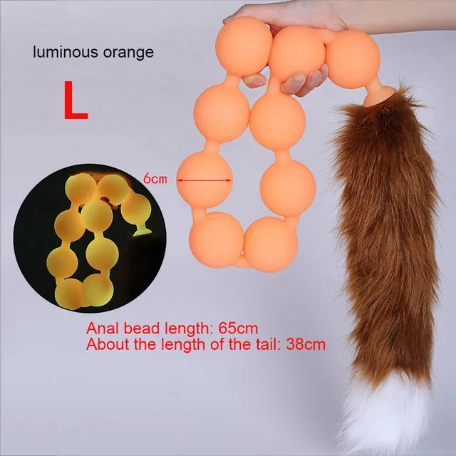Long Anal Beads Silicone Tail Butt Plug - Big Anal Expansion Luminous Anal Sex Toy
