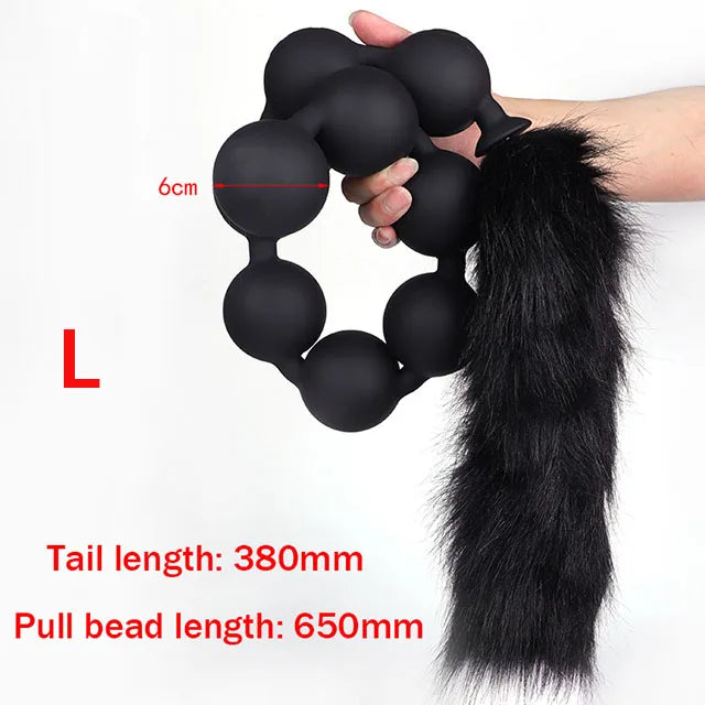Long Anal Beads Silicone Tail Butt Plug - Big Anal Expansion Luminous Anal Sex Toy