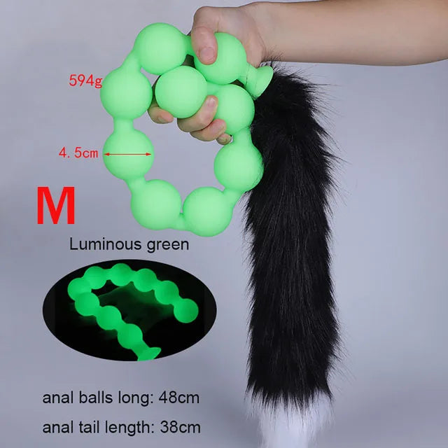 Long Anal Beads Silicone Tail Butt Plug - Big Anal Expansion Luminous Anal Sex Toy