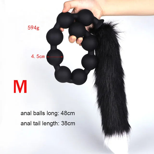 Long Anal Beads Silicone Tail Butt Plug - Big Anal Expansion Luminous Anal Sex Toy