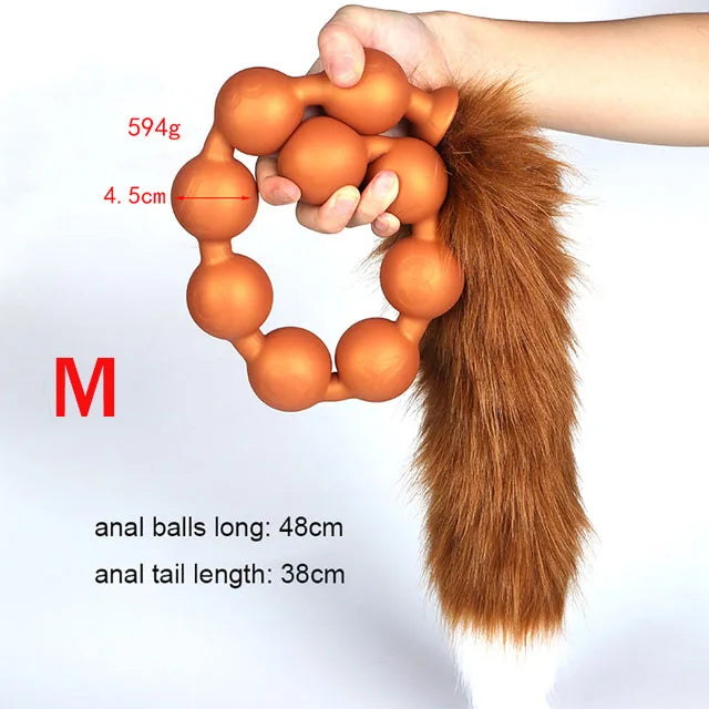 Long Anal Beads Silicone Tail Butt Plug - Big Anal Expansion Luminous Anal Sex Toy