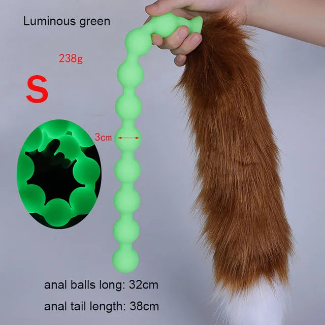 Long Anal Beads Silicone Tail Butt Plug - Big Anal Expansion Luminous Anal Sex Toy