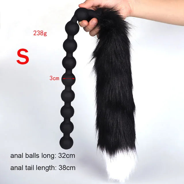 Long Anal Beads Silicone Tail Butt Plug - Big Anal Expansion Luminous Anal Sex Toy
